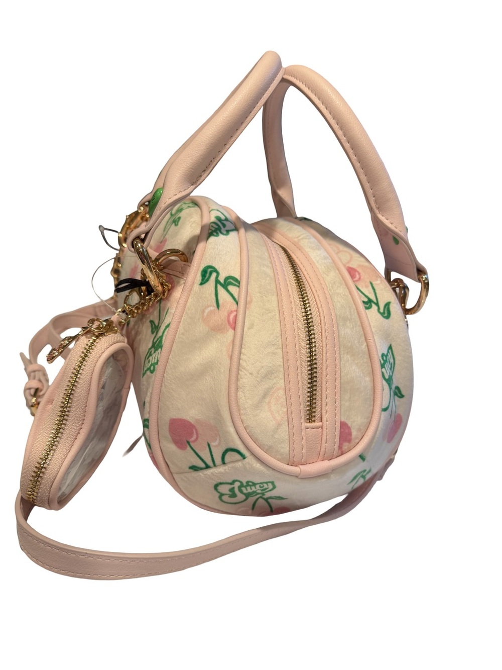 Juicy Couture NWT Pink Cherry-Print Mini Satchel Crossbody & Gold Accents (P240) - Picture 6 of 15